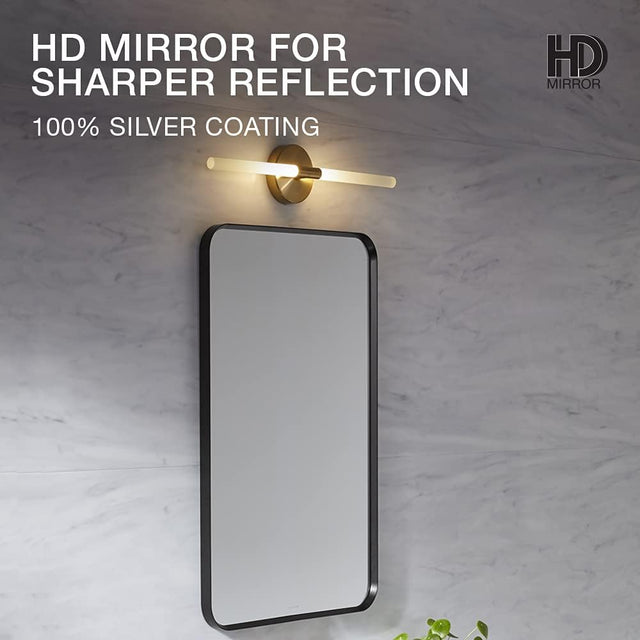 Mirror Craft Rectangle Matte Black Metallic Framed with Curve Edges Mirror for Bathroom and Living Room