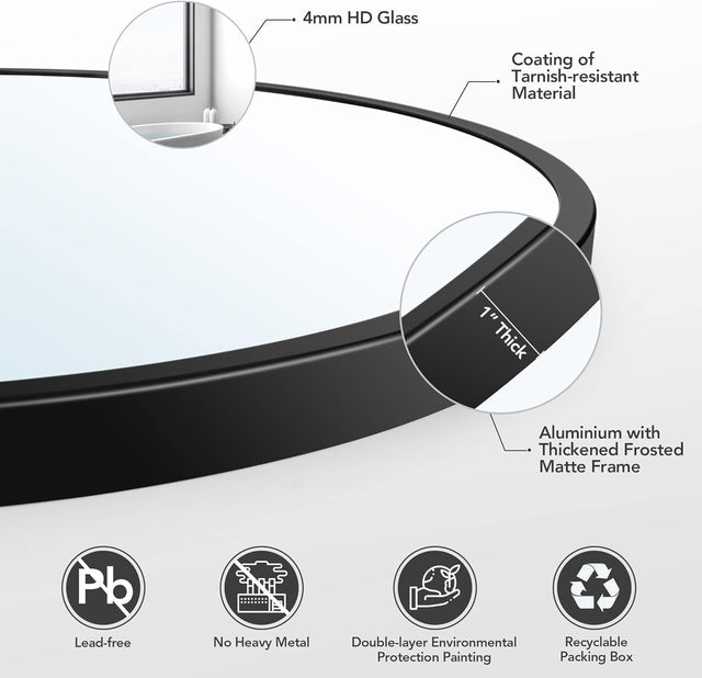 Mirror Craft Round Matte Black Metallic Framed Mirror for Bathroom and Living Room