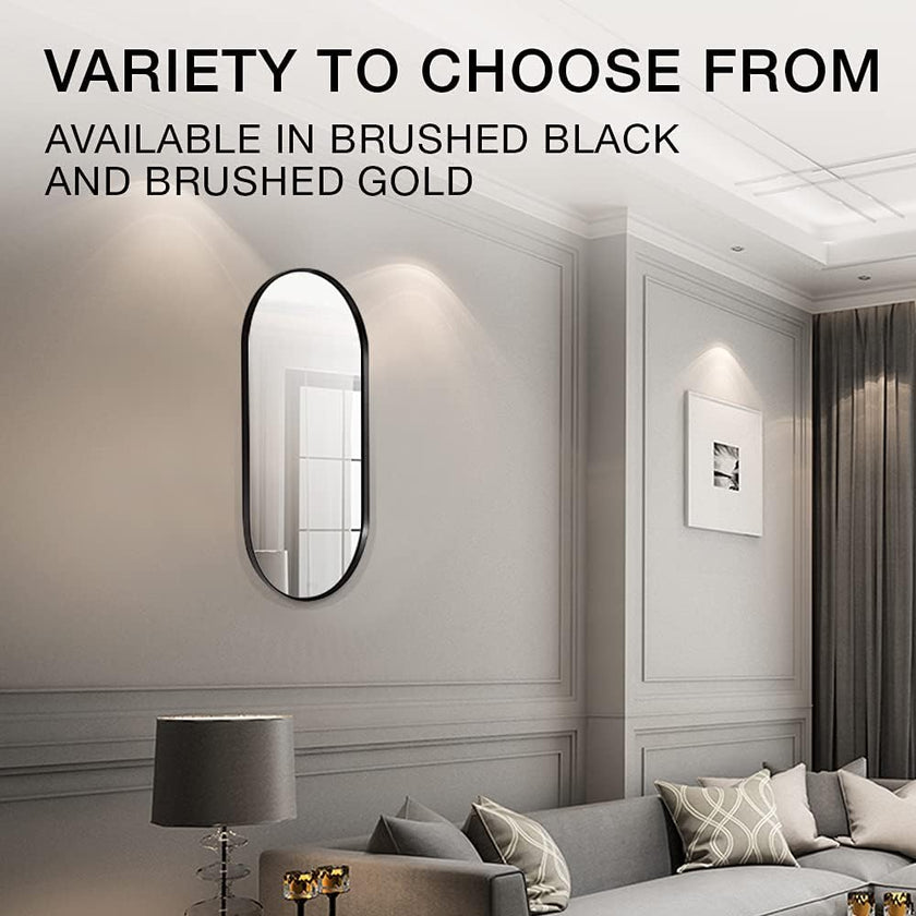 Mirror Craft Rectangle Capsule Matte Black Metallic Framed Mirror for Bathroom and Living Room