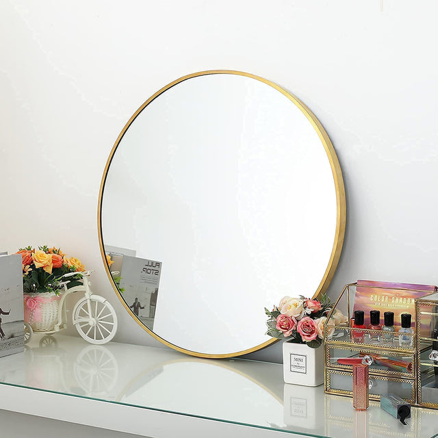 Mirror Craft Round Golden Metallic Framed Mirror for Bathroom and Living Room