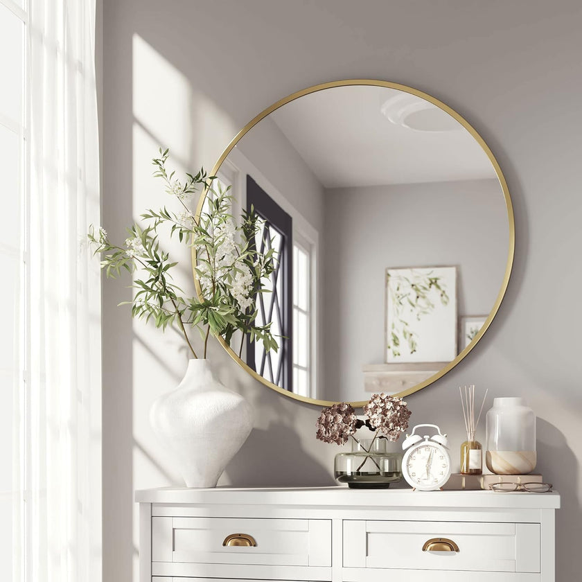 Mirror Craft Round Golden Metallic Framed Mirror for Bathroom and Living Room