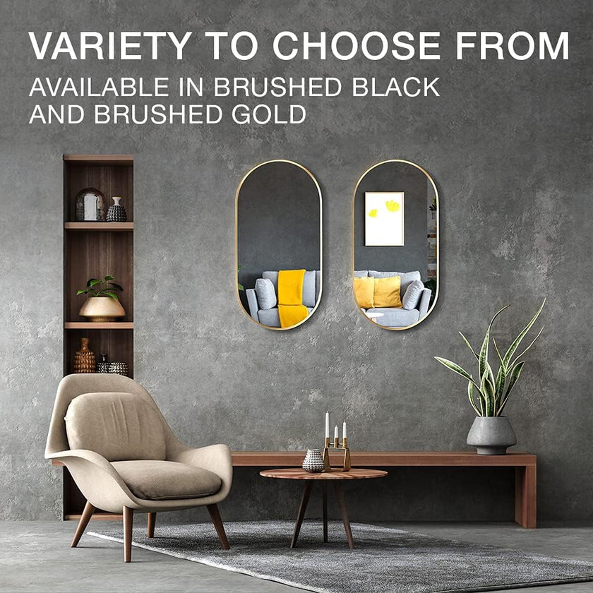 Mirror Craft Rectangle Capsule Golden Metallic Framed Mirror for Bathroom and Living Room