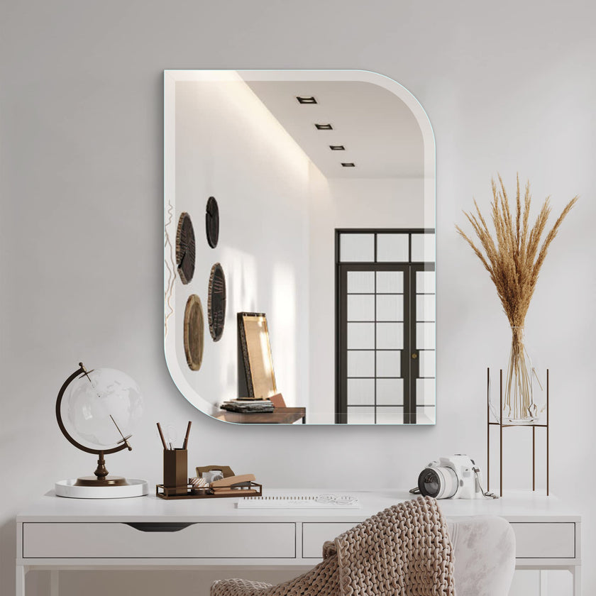 Mirror craft Frameless Asymmetrical Rectangular Beveled Mirror with Polished Edges for Living and Bathroom