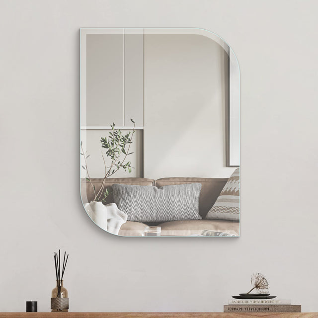Mirror craft Frameless Asymmetrical Rectangular Beveled Mirror with Polished Edges for Living and Bathroom