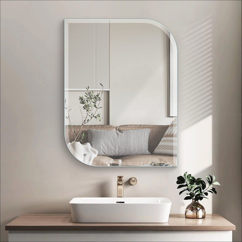 Mirror craft Frameless Asymmetrical Rectangular Beveled Mirror with Polished Edges for Living and Bathroom