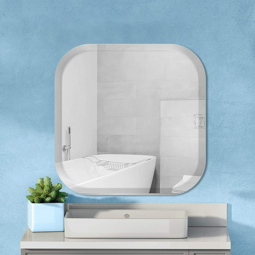 Mirror Craft Frameless Curved Edge Square Beveled Mirror For living & Bathroom