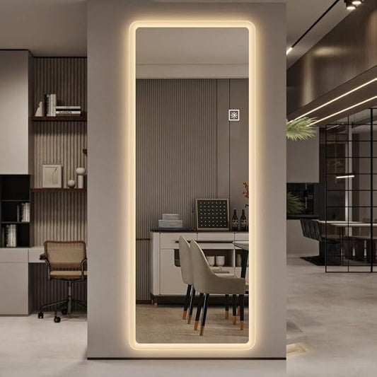 VMirror Craft  Pvc Board (Water & Termite Proof) Frameless Full Length Backlit Led Mirror, 60X22 Inches, 3 Color Modes, Modern Elegance For Makeup And Vanity, Rectangular, Wall Mount, Silver)