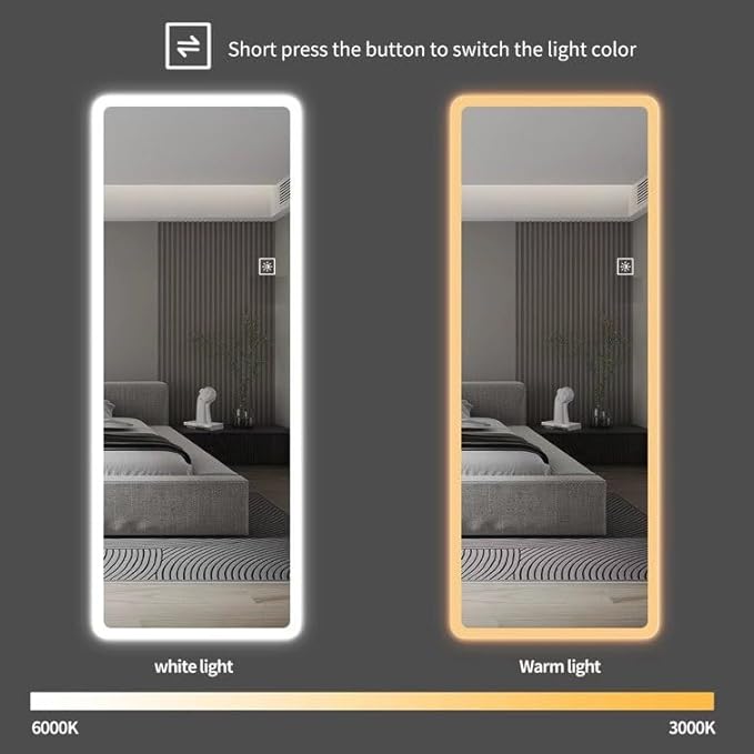 VMirror Craft  Pvc Board (Water & Termite Proof) Frameless Full Length Backlit Led Mirror, 60X22 Inches, 3 Color Modes, Modern Elegance For Makeup And Vanity, Rectangular, Wall Mount, Silver)
