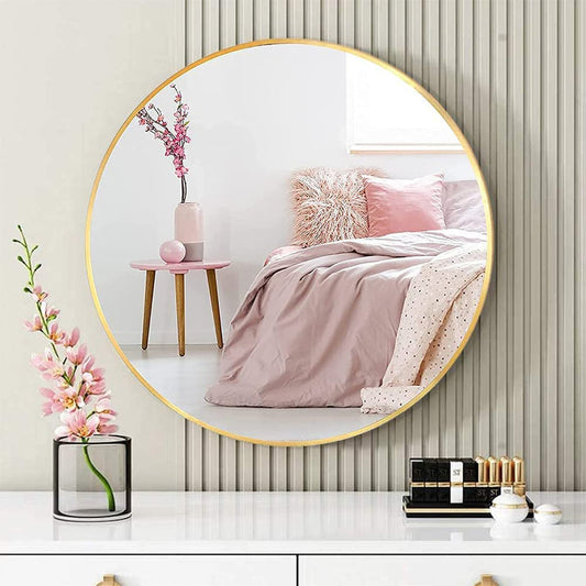 Mirror Craft Round Golden Metallic Framed Mirror for Bathroom and Living Room