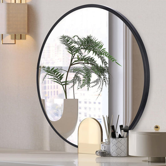 Mirror Craft Round Matte Black Metallic Framed Mirror for Bathroom and Living Room