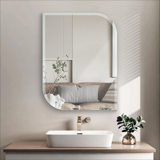 Mirror craft Frameless Asymmetrical Rectangular Beveled Mirror with Polished Edges for Living and Bathroom