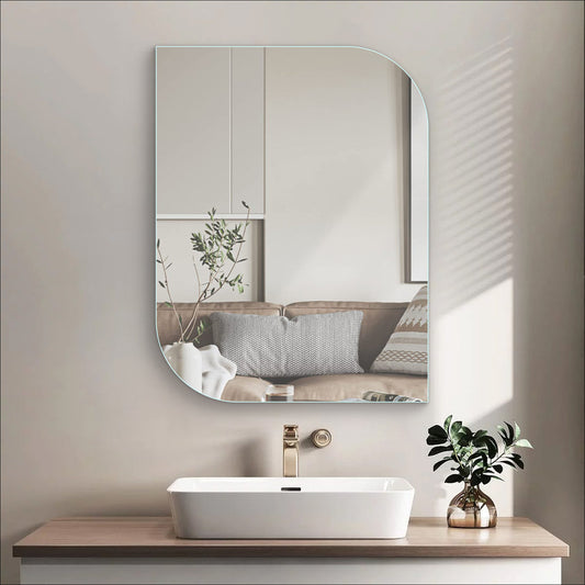 Mirror Craft Frameless Asymmetrical Rectangular Mirror with Polished Edges for Living and Bathroom