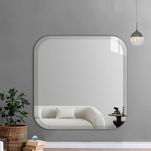 Mirror Craft Frameless Curved Edge Square Beveled Mirror For living & Bathroom