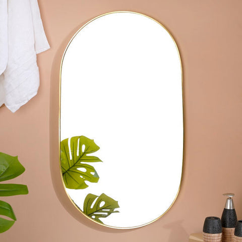 Mirror Craft Rectangle Capsule Golden Metallic Framed Mirror for Bathroom and Living Room