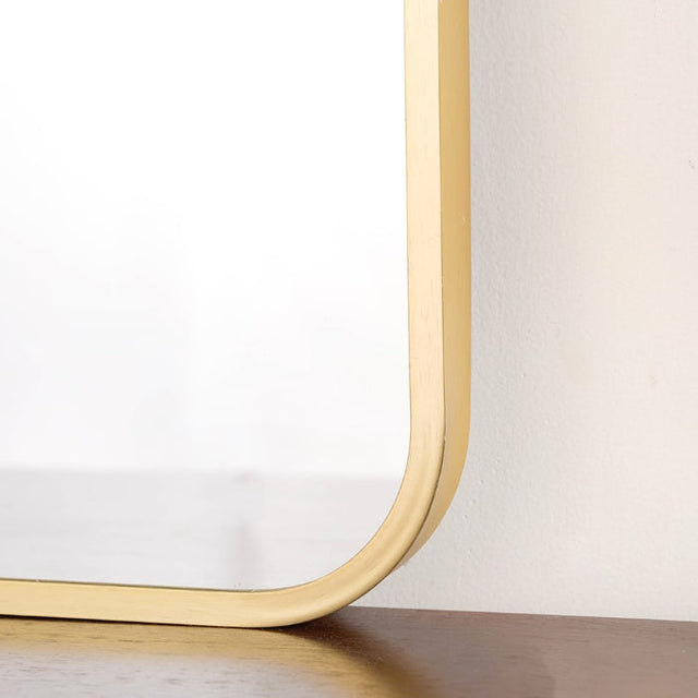 Mirror Craft Rectangle Golden Metallic Framed with Curve Edges Mirror for Bathroom and Living Room