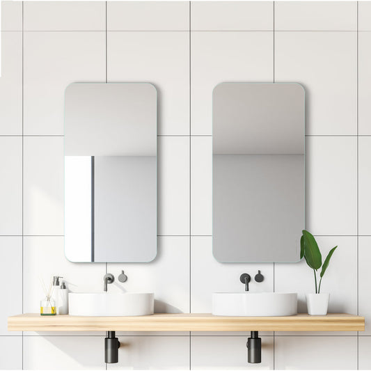 Mirror Craft Frameless Elegant Design Rectangular Mirror with Smooth Curved Edges, Equipped with Sturdy Steel Hooks for Wall-Mounted