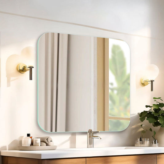 Mirror Craft Frameless Square Mirror with Curve Corner Polished Edges For living & Bathroom